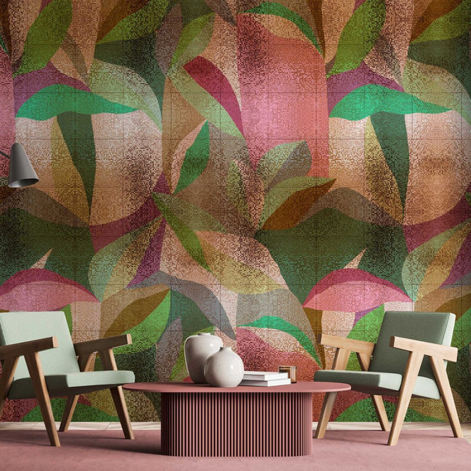 Blätter-Fototapete - Herbstliche Farbtöne auf Beige - Vlies