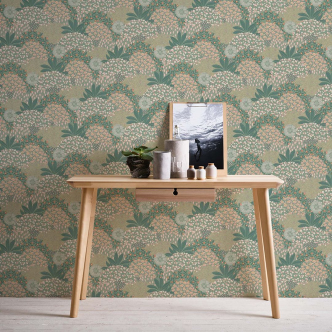 Blumentapete Grün Rosa - Natur Tapete Blätter floral - Vliestapete Blumen - Bild - 1