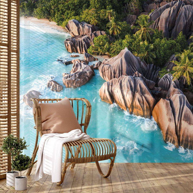 Fototapete Tropische Felsenküste der Seychellen - Colombo