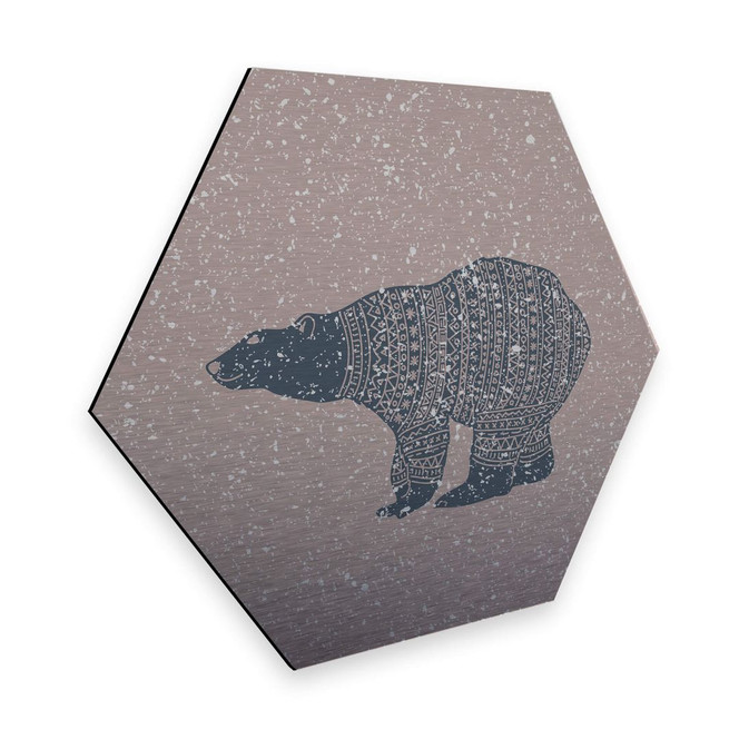 Hexagon - Alu-Dibond-Silbereffekt Polarbär Blau