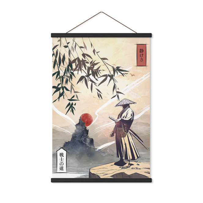 Stoffbild Samurai mit Schwert vor Sonnenaufgang - Roze