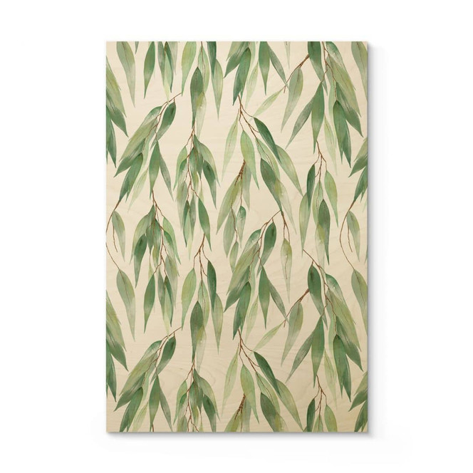 Holzbild Zweige mit grünen Blättern - UN Designs