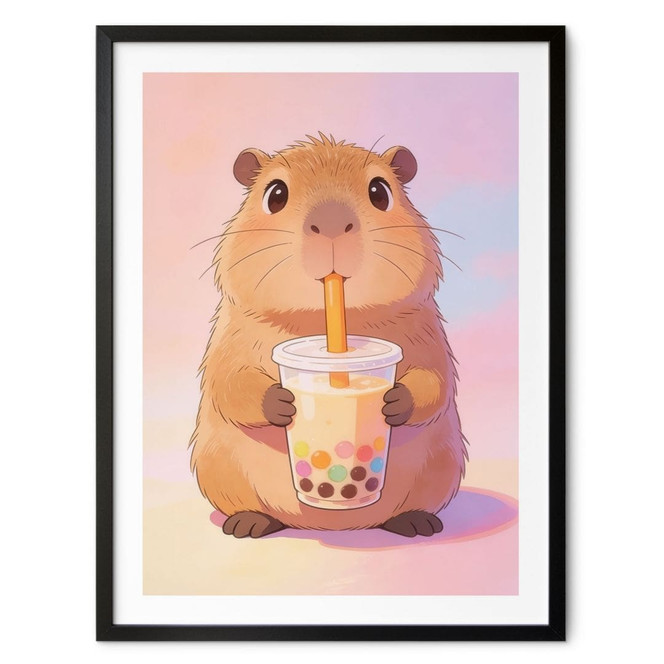 Kinderzimmer Poster Capybara Baby mit Bubble Tea