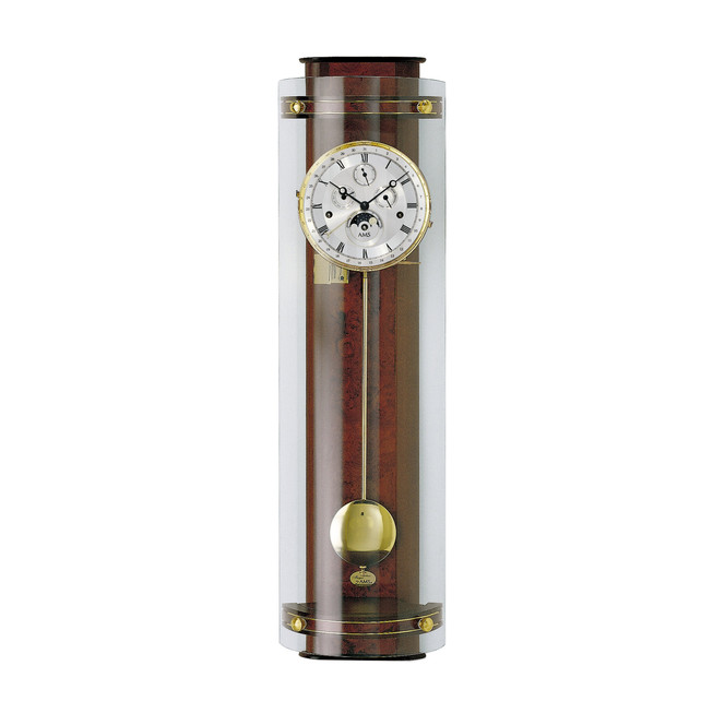Regulator Feinstlackiertes Holzgehäuse Nussbaum mit Messing-Einlagen