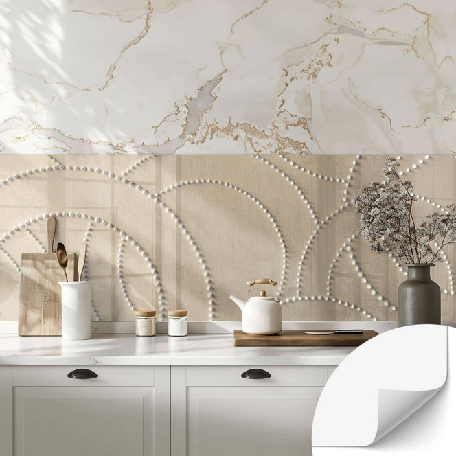 Selbstklebende Küchenrückwand Abstrakte Ringe beige - Grande