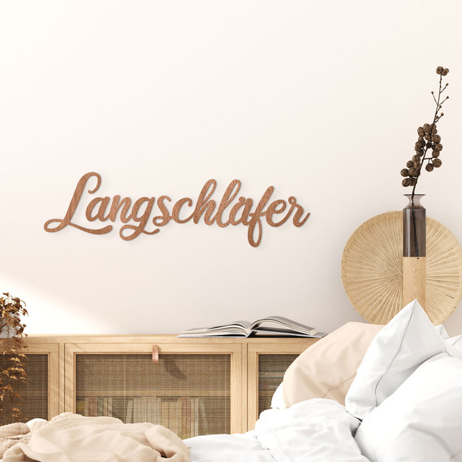 3D Schriftzug Langschläfer - Wanddeko fürs Schlafzimmer - Mahagoniholz