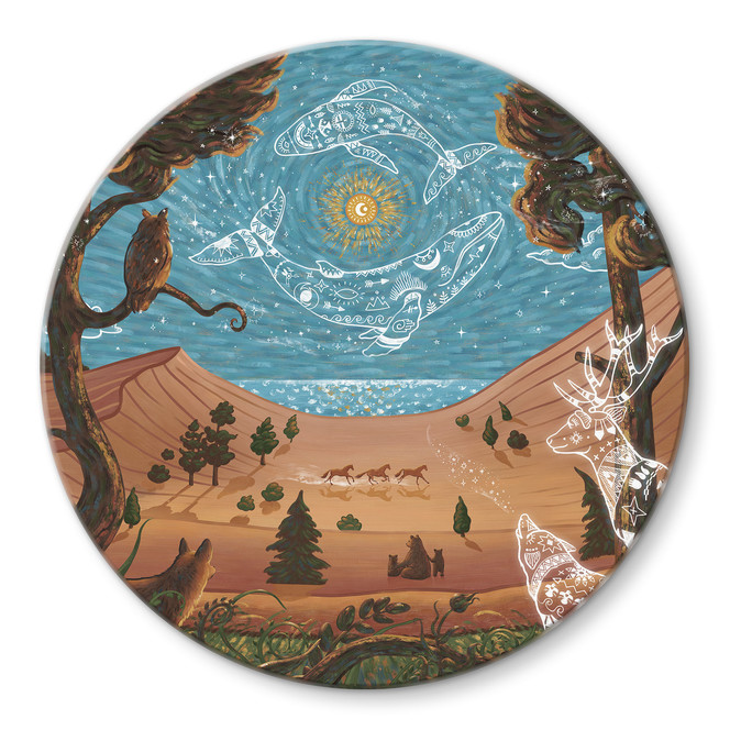 Glasbild Spirituelles Tierreich in der Nacht - Oliver Robins - Rund