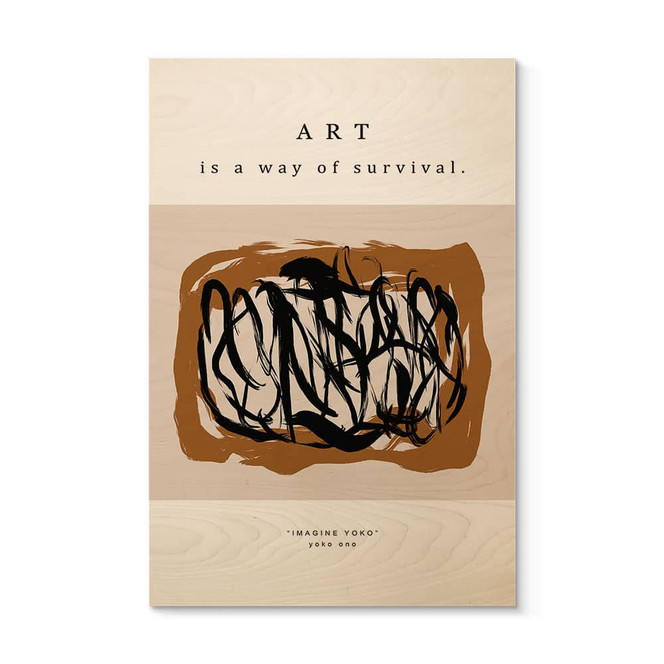 Holzbild Schwarze Pinselstriche - Imagine Yoko - Treechild