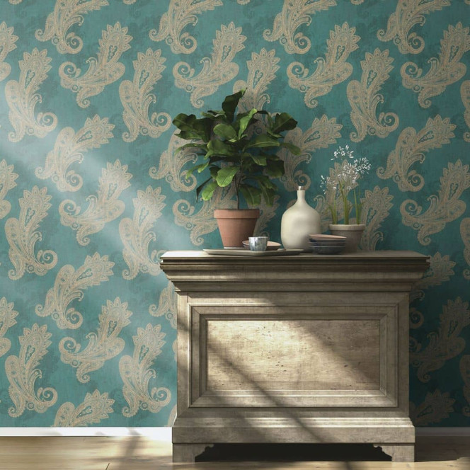 Rasch Vliestapete, Mustertapete Indian Style opalgrün hell