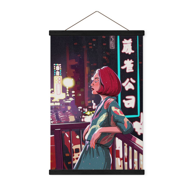 Stoffbild Mädchen auf einem Balkon in Japan - Oliveira