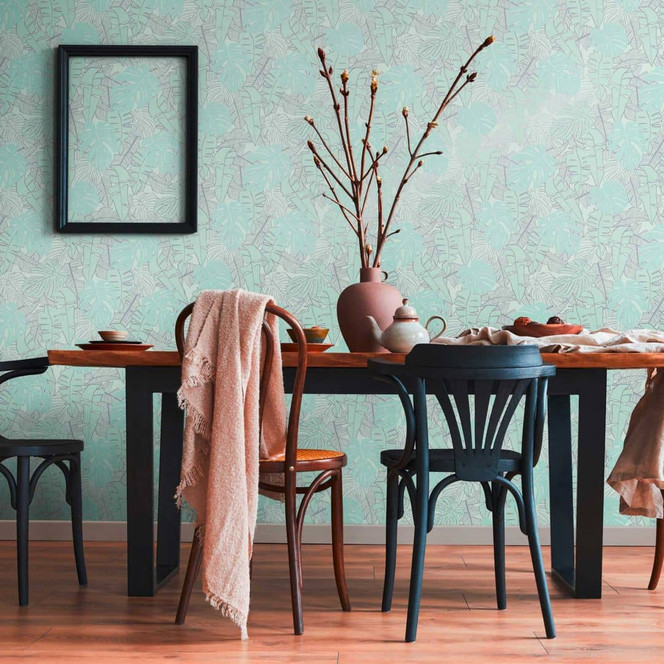 Tapete Dschungeloptik - Vliestapete Palmenblätter Mintgrün - Designer Tapete Türkis