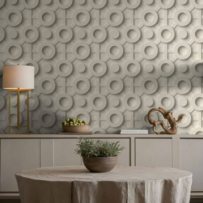 Vliestapete Grafisch 3D-Optik Modern, Kreise matt in Beige