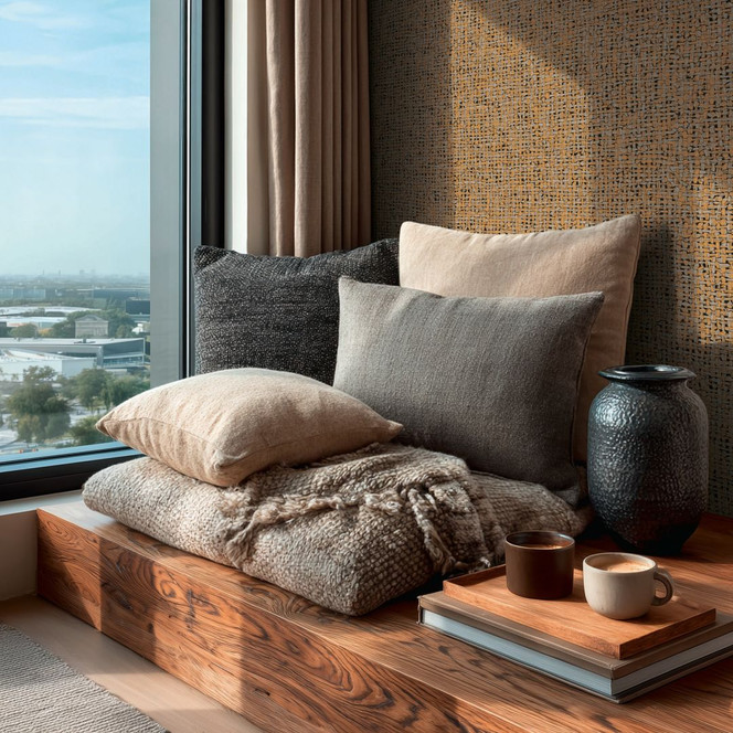 Vliestapete Jan Studio Sense & Surface Geflecht Orange Grau - Stud!o Gewebe Rattan schwarz