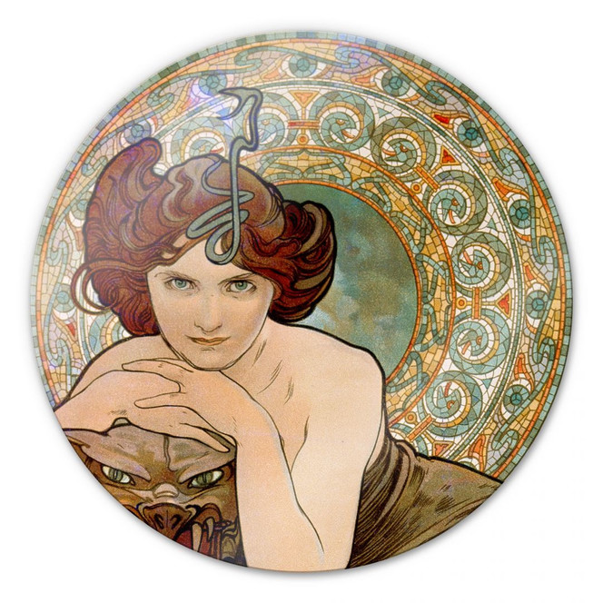 Glasbild Mucha - Edelsteine: Smaragd - rund