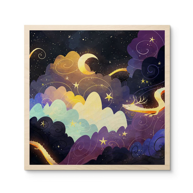 Holzbild Drachenflug durch Sternenwolken - DigitalArtsi