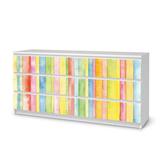 Möbelfolie IKEA Malm Kommode 6 Schubladen (breit) - Watercolor Stripes- Bild 1