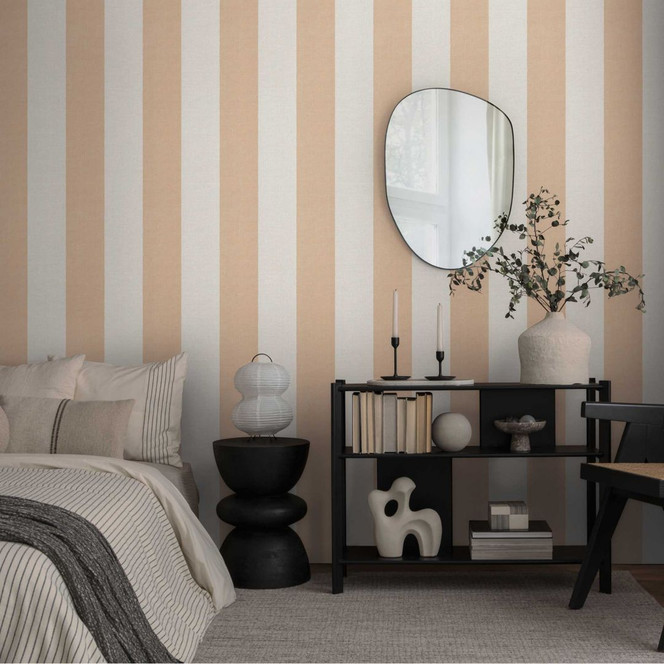 Streifentapete Beige Creme – Vliestapete mit Textilstruktur klassisch & warm