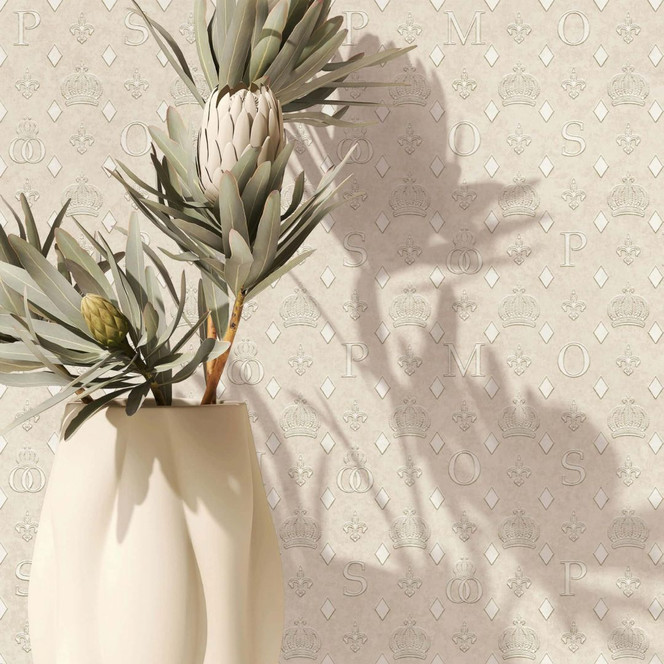 Vliestapete Kronen, Rauten Grafisch Designer matt in Beige