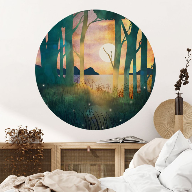 Wandtattoo Waldzauber bei Sonnenuntergang - SpaceFrog Designs - Rund