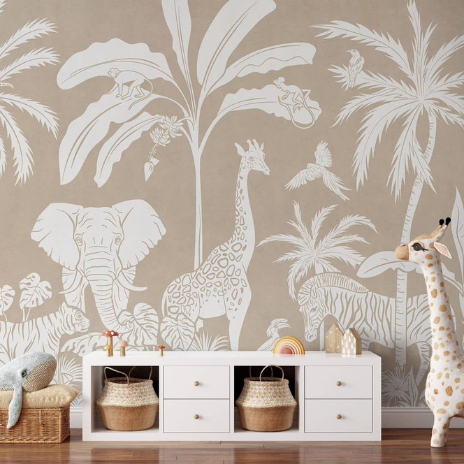 Fototapete Dschungelträume - Afrikas Tierwelt in Braun - Kikki Belle