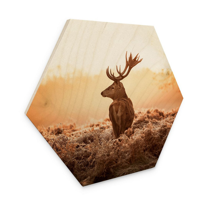 Hexagon Holzbild Majestätischer Hirsch