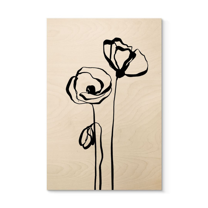 Holzbild Line Art Zwei Mohnblumen - Cats & Dotz