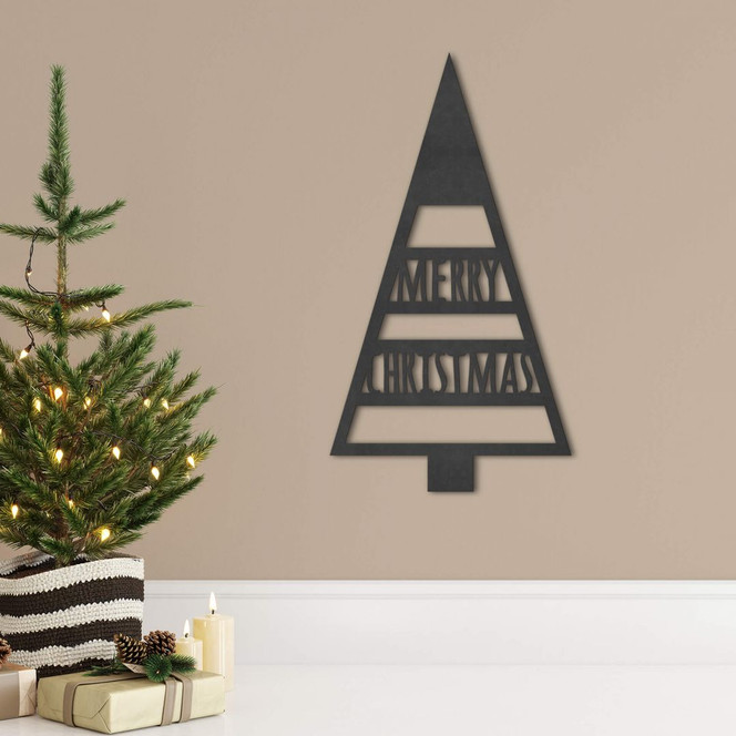 Holzdeko Weihnachten - Tannenbaum Merry Christmas - MDF