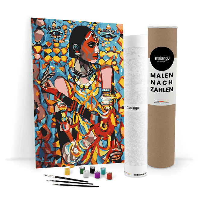 Malen nach Zahlen Leinwandbild - Frau traditionell Modern Art