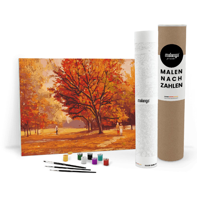 Malen nach Zahlen Leinwandbild - Spatziergang im Herbst