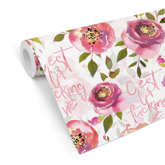 Mustertapete UN Designs - Aquarell Blumen C'est la fucking vie