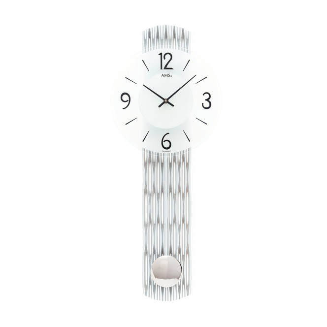 Pendelwanduhr Feingefrästes Holzgehäuse silber lackiert