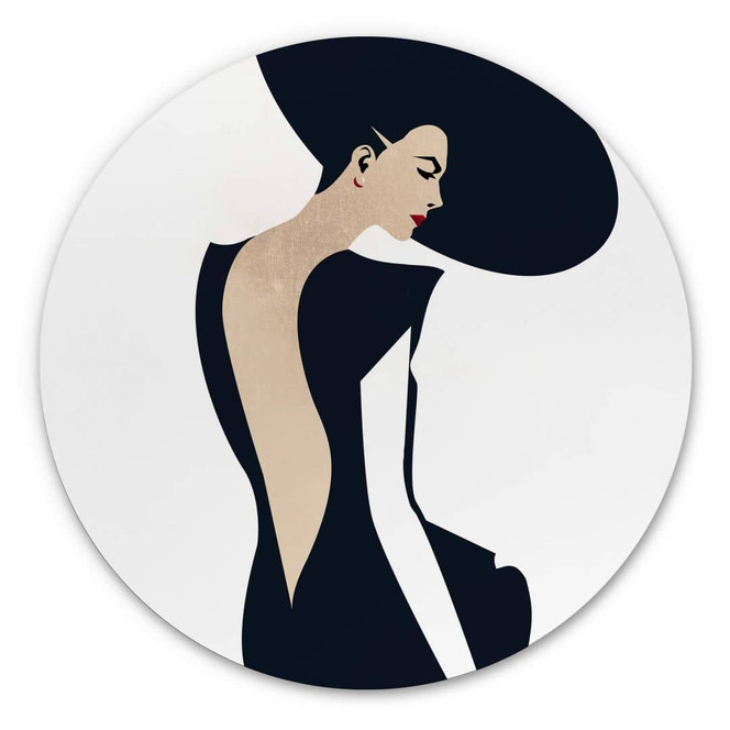 Alu-Dibond Kubistika - Die Dame im schwarzen Kleid - Rund