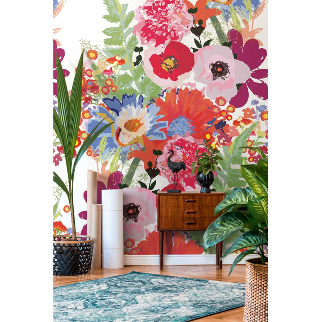 Blumentapete bunt weiss - Vliestapete Floral Livingwalls - matt und glatt