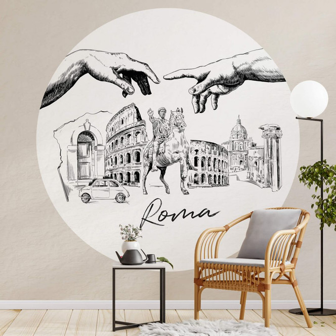 Fototapete Roma Schwarz-Weiss - Rund - Love your City - Selbstklebend/Vlies