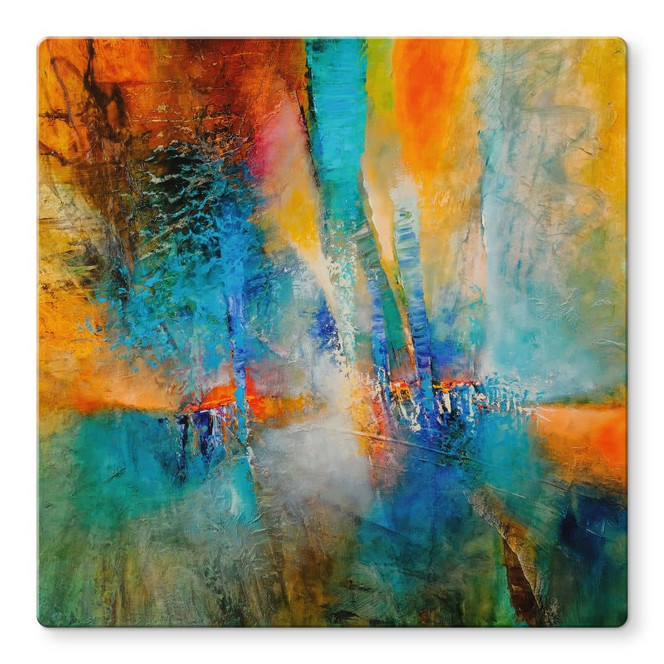 Glasbild Urbanes Licht in Blau und Orange - Schmucker - Quadratisch