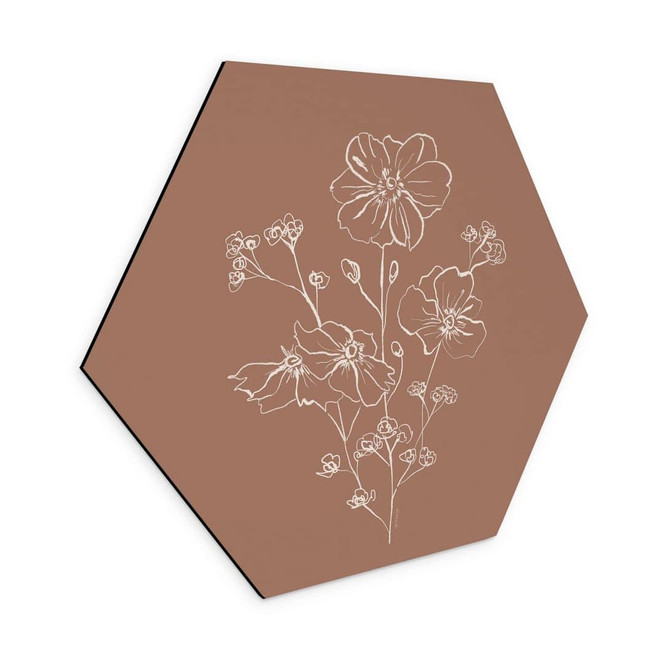 Hexagon Wandbild Wildrosenstrauss Mocha-Mousse - Anis Illustration - Alu-Dibond