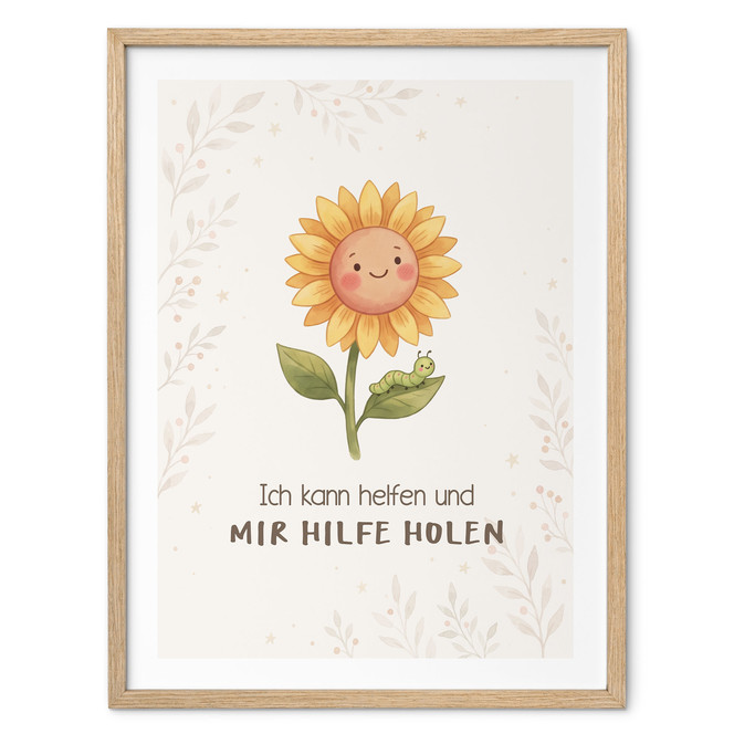 Kinder-Poster "Ich kann helfen" mit Sonnenblume und Raupe