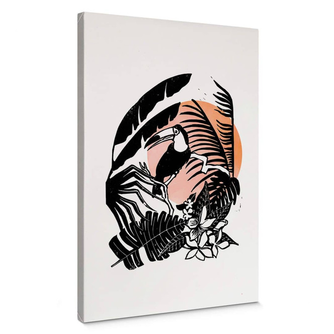 Leinwandbild Goed Blauw - Linolschnitt Tukan