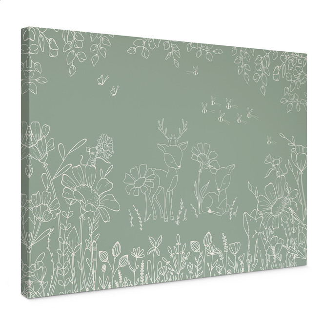 Leinwandbild Zwei Rehe auf der Blumenwiese - Oliver Robins