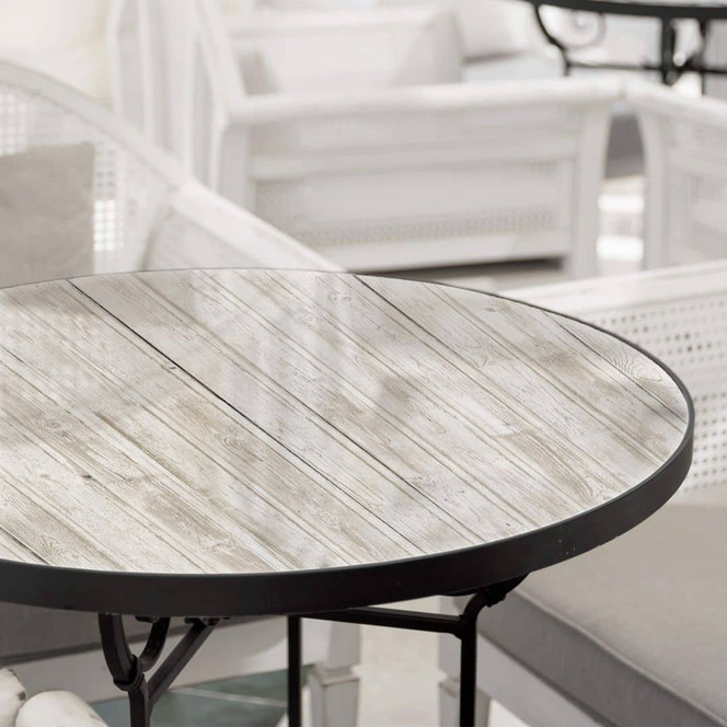 Tischplatte aus Glas - Shabby Chic Holz - Rund