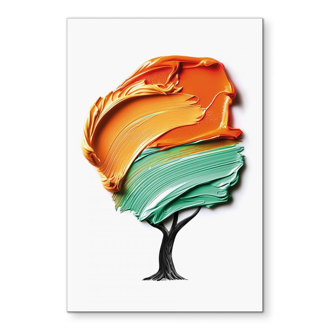 Wandbild Baum mit oranger und grüner 3D-Krone - Mielu - Alu-Dibond