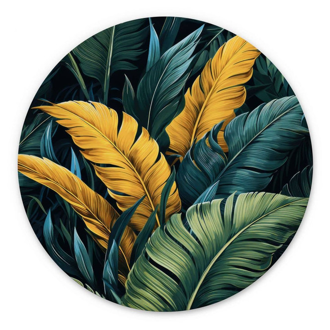 Wandbild Bunte Palmenblätter - Jaszke - Rund - Alu-Dibond