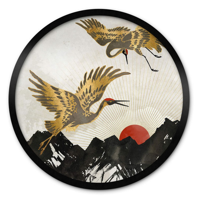 Poster SpaceFrog Designs - Goldene Kraniche - Rund