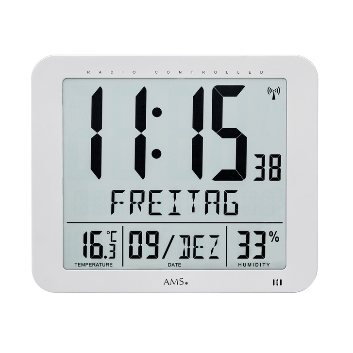 Funkwanduhr Digitaluhr Kunststoffgehäuse silber - UG100287