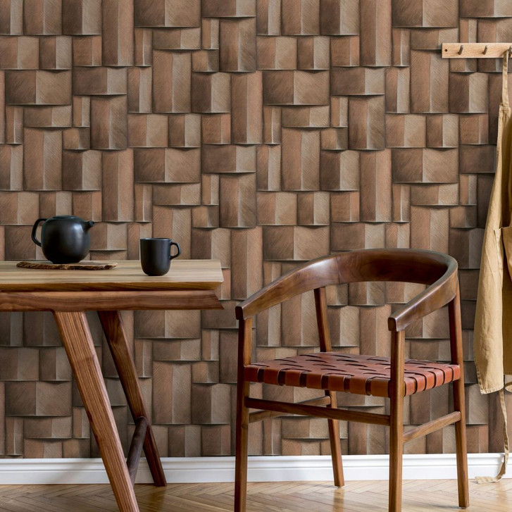 Vliestapete mit Holzmotiv geometrisch braun 3D-Optik - WA508251