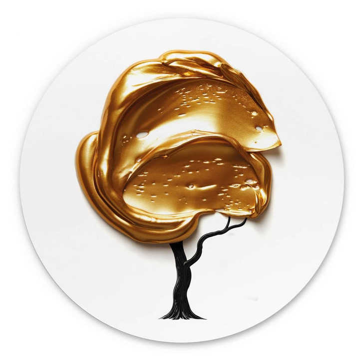 Wandbild Baum mit goldener 3D-Krone - Mielu - Alu-Dibond Rund - WA458532