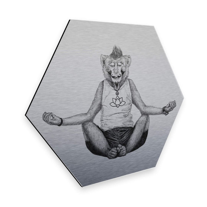 Hexagon - Alu-Dibond Silbereffekt Kools - Monkey Yoga - WA273360