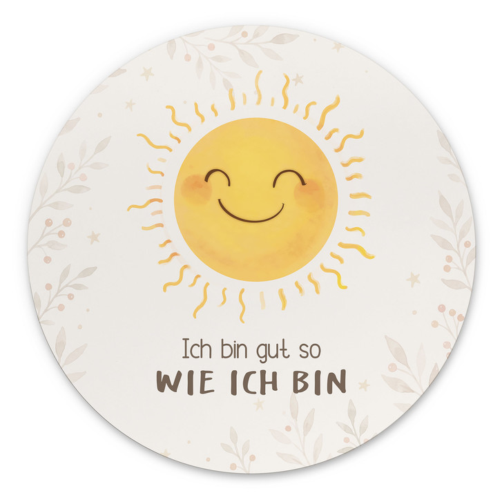 Rundes Alu-Dibond mit Sonne - Bestärkung für das Kinderzimmer 