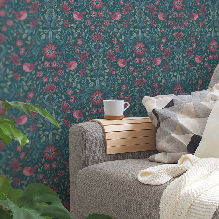 Tapete Floral grün pink - Vliestapete Landhaus A.S. Création - matt und leicht strukturiert - WA396340