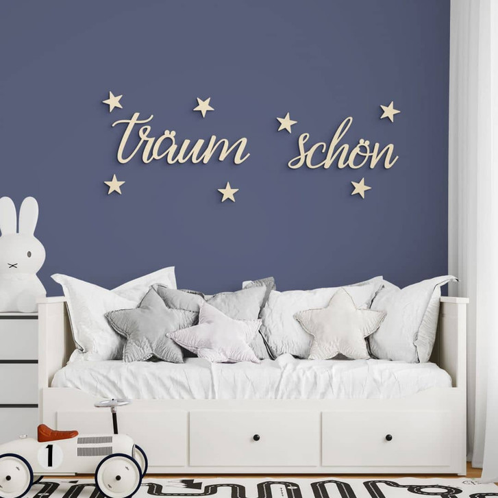 Wanddeko Schriftzug Träum Schön mit Sternen - Pappel - WA425869